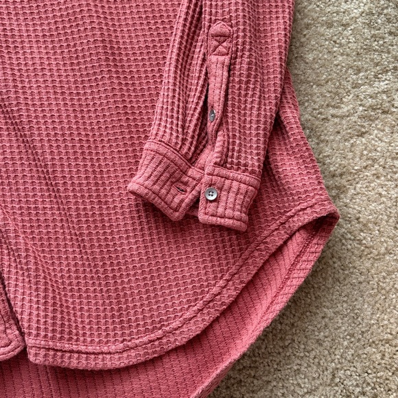 Aerie Lumberjane Waffle-knit Button-down, size medium, pink/rust - Picture 5 of 6